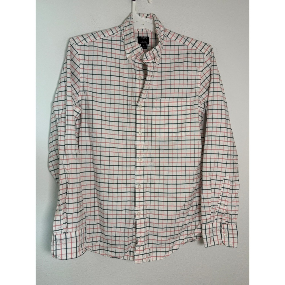 J.Crew Flex Oxford Slim Fit Shirt Mens Small Pink Green Grid Check Button Down